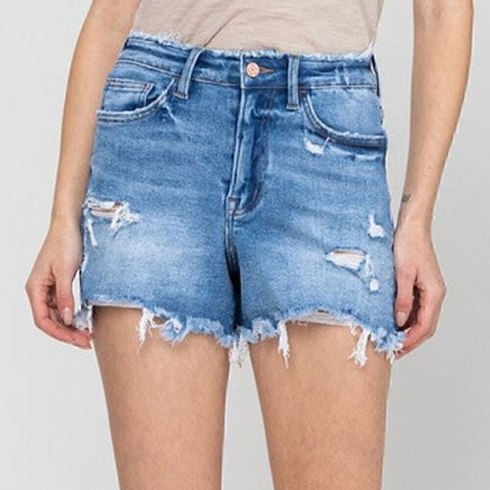 VERVET ALTAR'D STATE Super High Stretchy Mom Shorts Ripped Denim Jean Shorts S